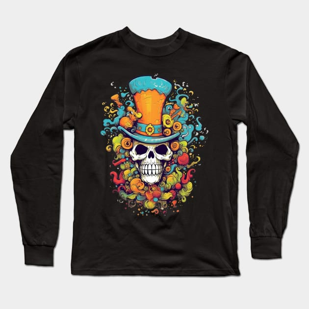 Skull-ting the town with some colorful graffiti Long Sleeve T-Shirt by Pixel Poetry